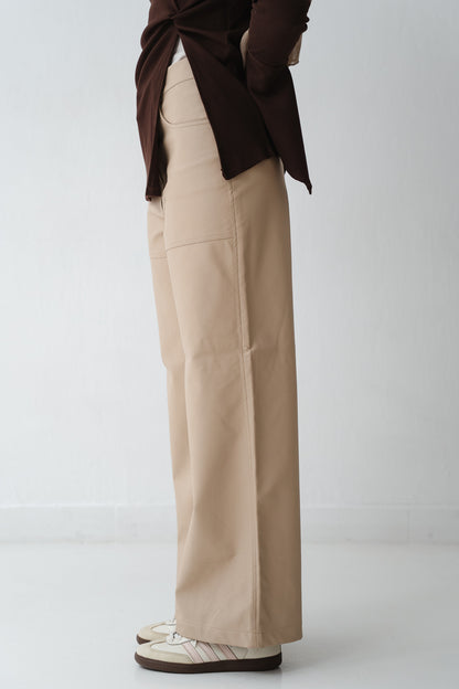 Wide Beige Leather Pants