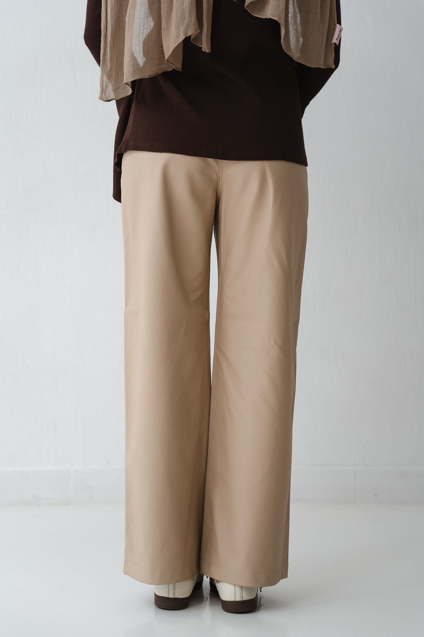 Wide Beige Leather Pants