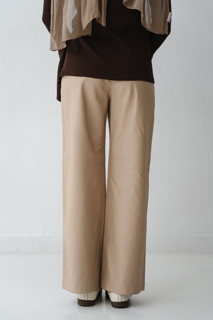 Wide Beige Leather Pants