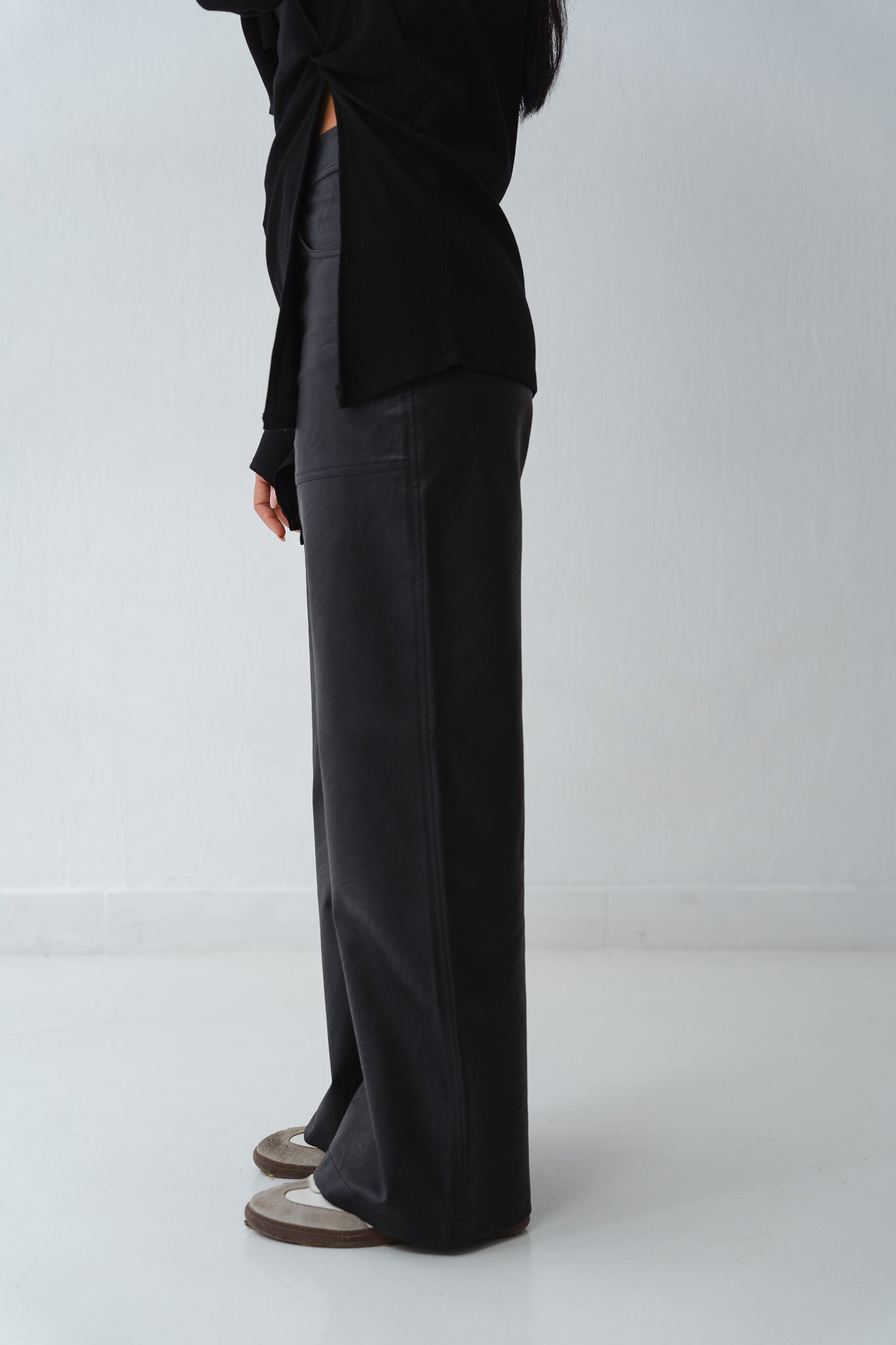 Wide Black Leather Pants