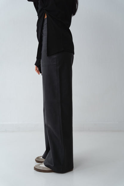 Wide Black Leather Pants
