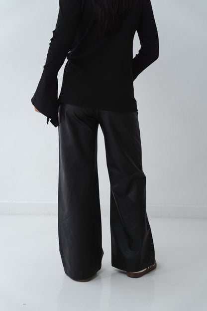 Wide Black Leather Pants