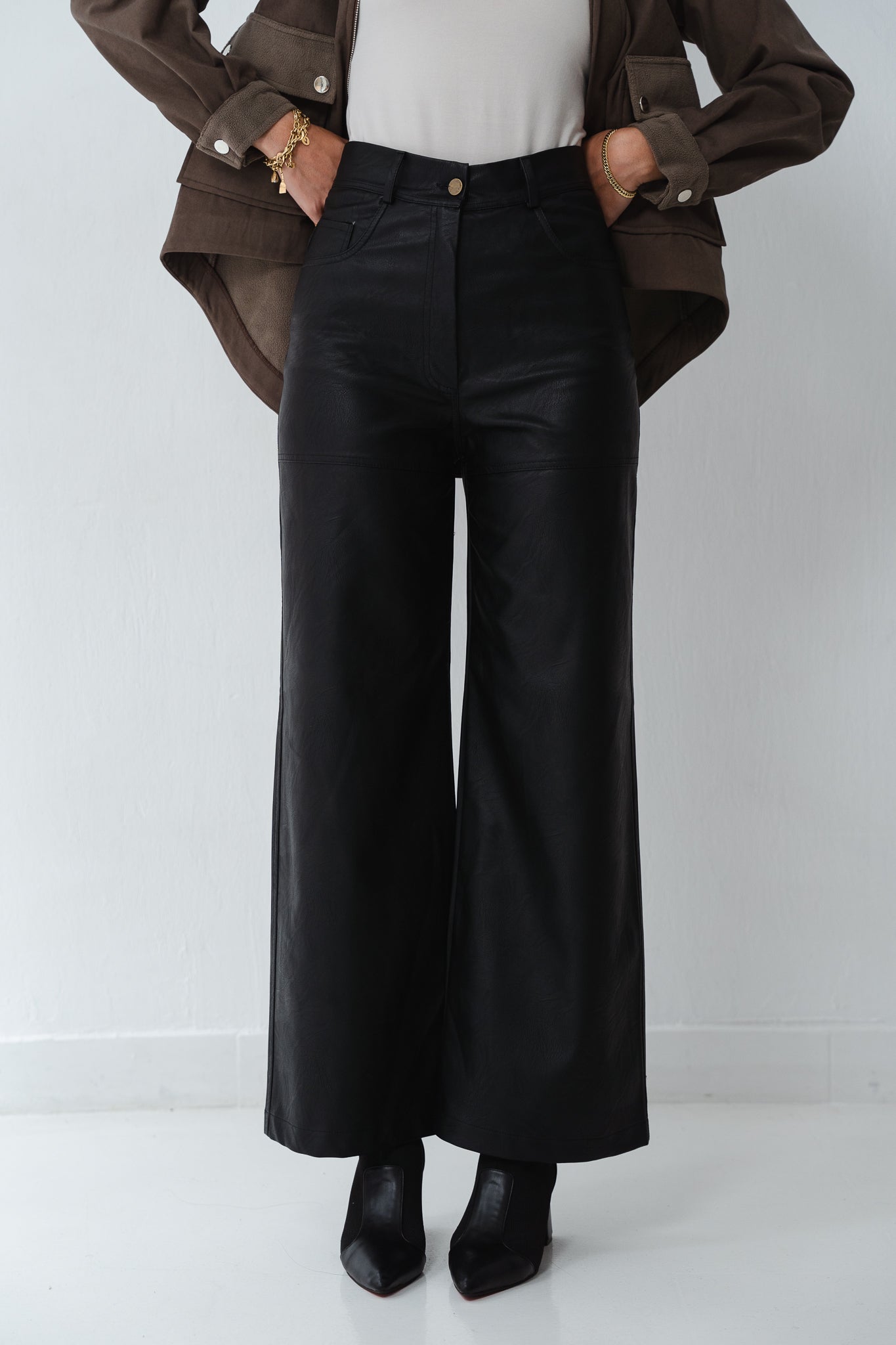 Wide Black Leather Pants