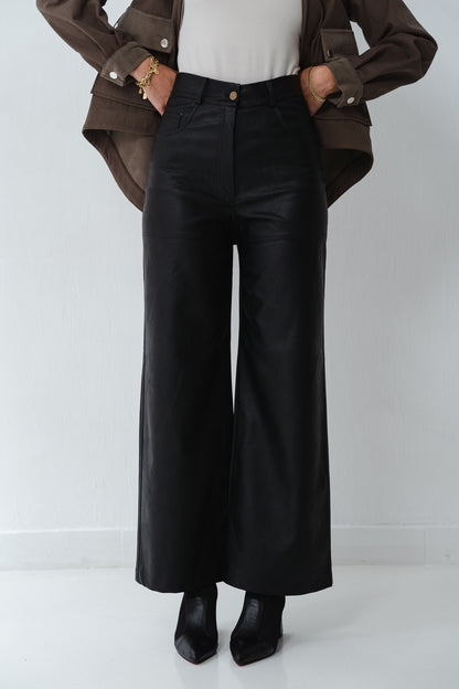 Wide Black Leather Pants