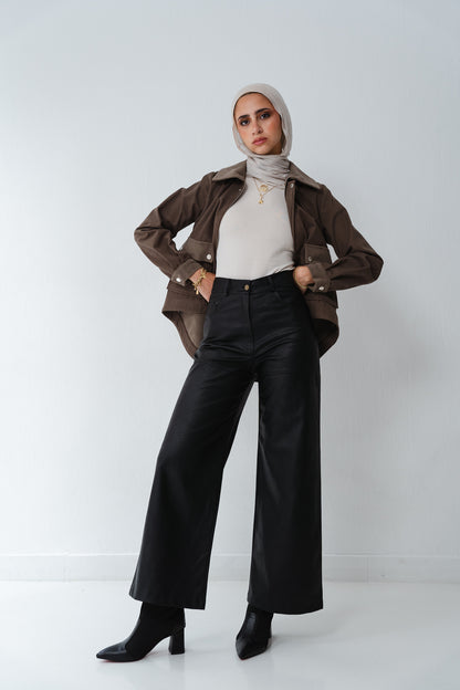 Wide Black Leather Pants