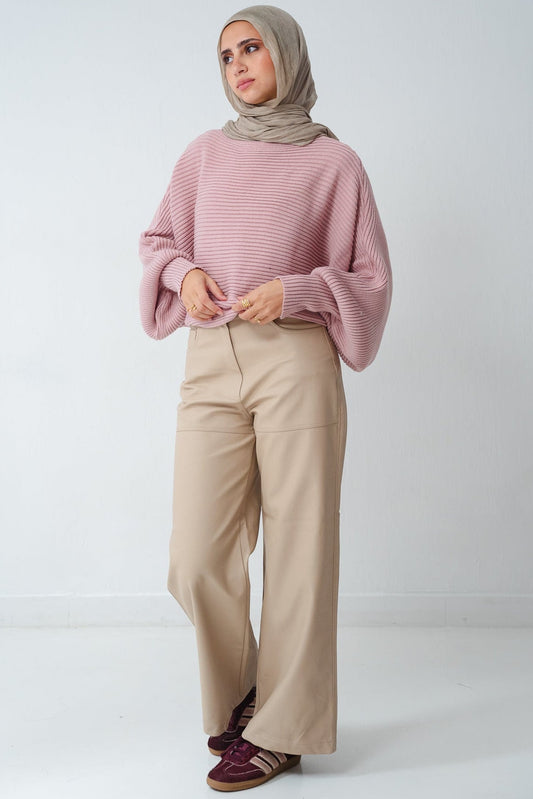 Wide Beige Leather Pants