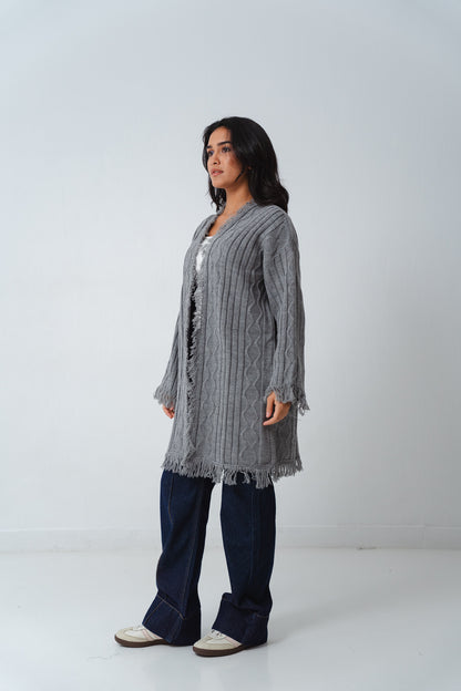 Fringy Knit Gray Cardigan