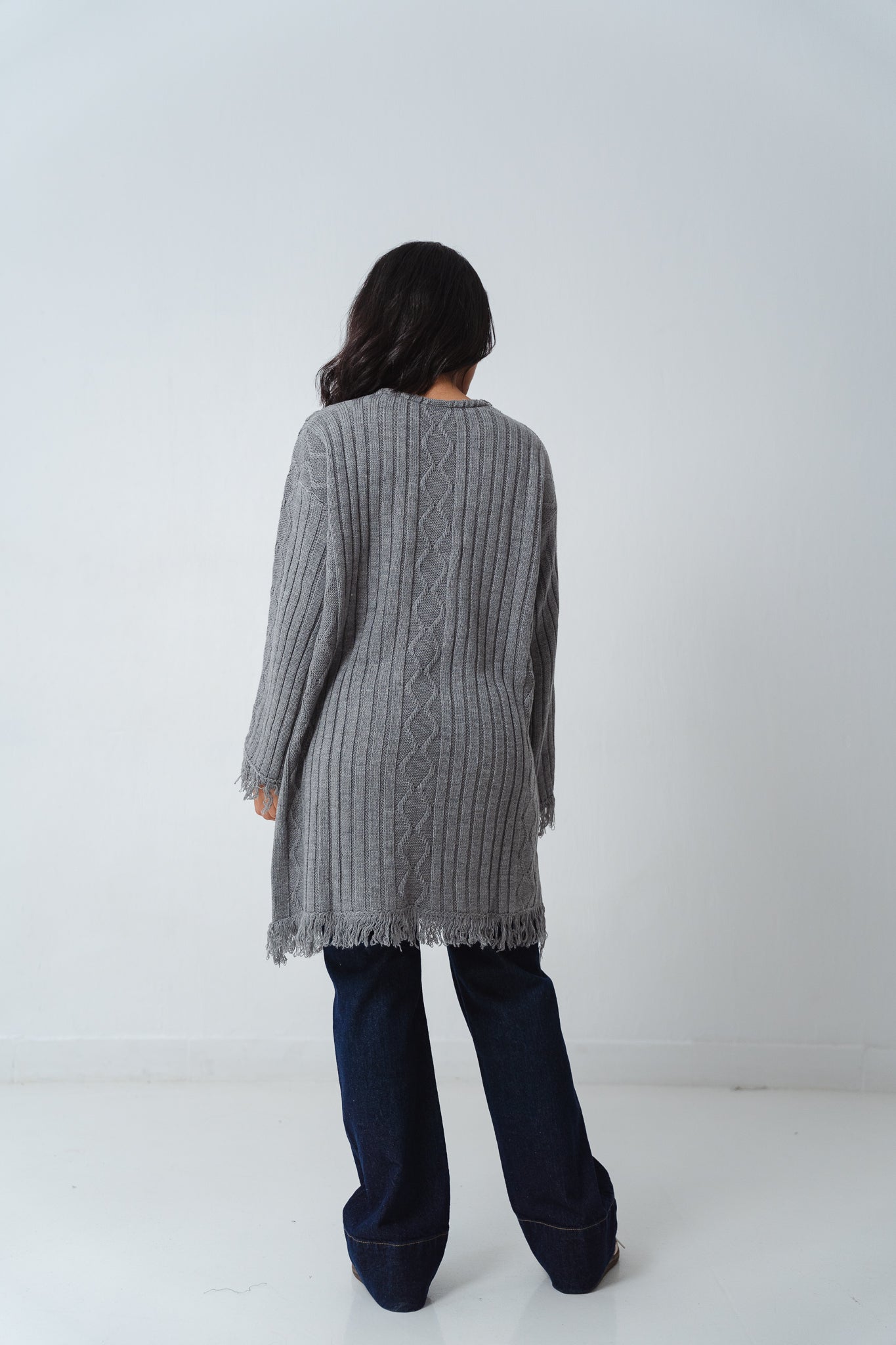 Fringy Knit Gray Cardigan