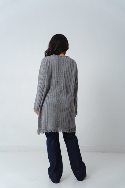 Fringy Knit Gray Cardigan