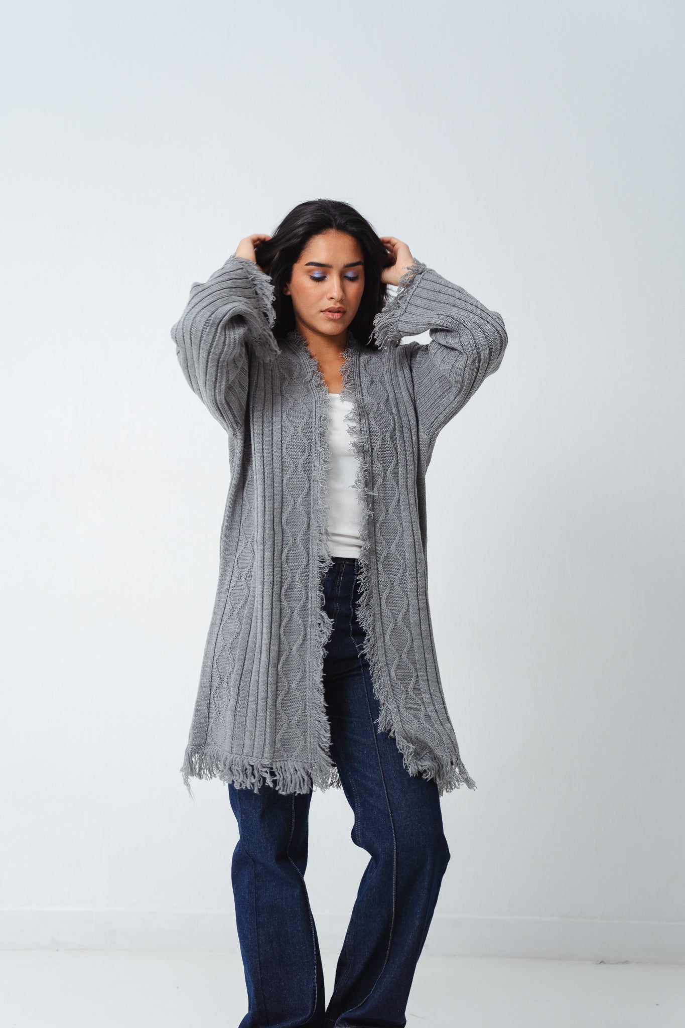 Fringy Knit Gray Cardigan