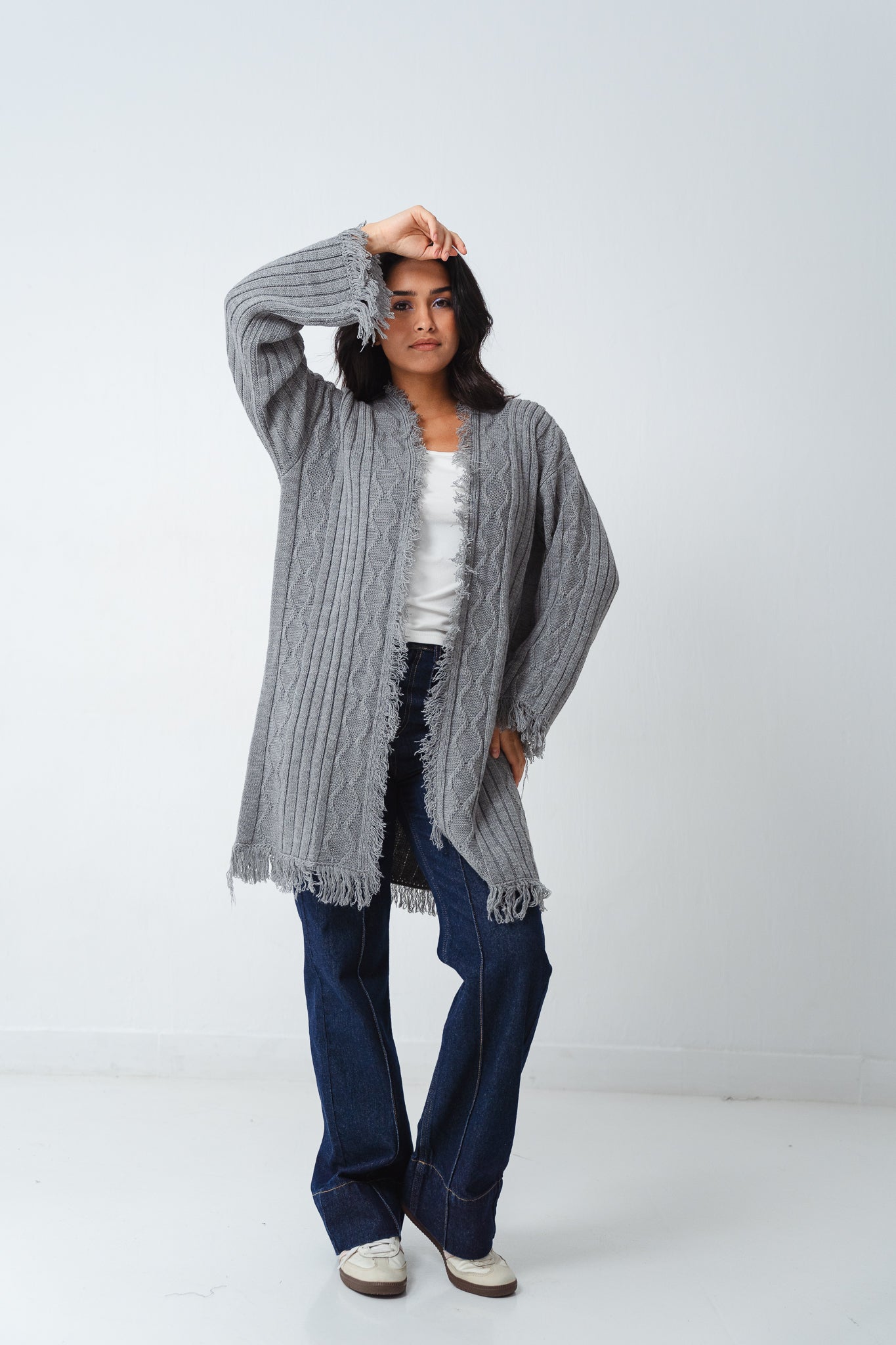 Fringy Knit Gray Cardigan
