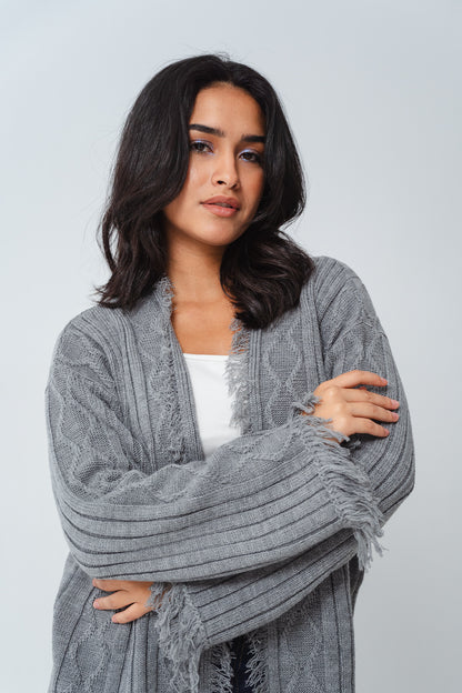 Fringy Knit Gray Cardigan