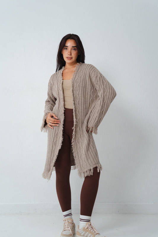 Fringy Knit Beige Cardigan