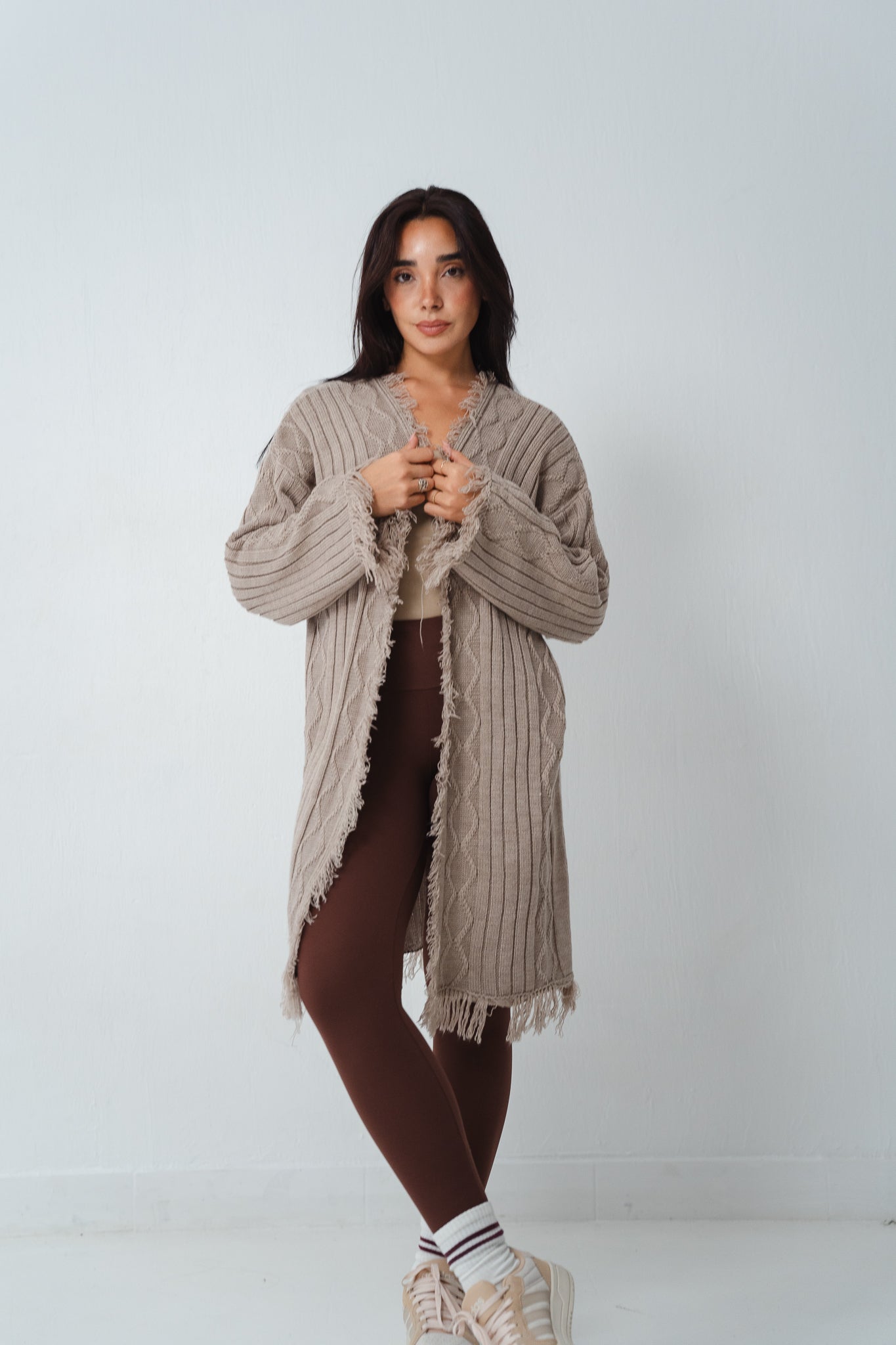 Fringy Knit Beige Cardigan