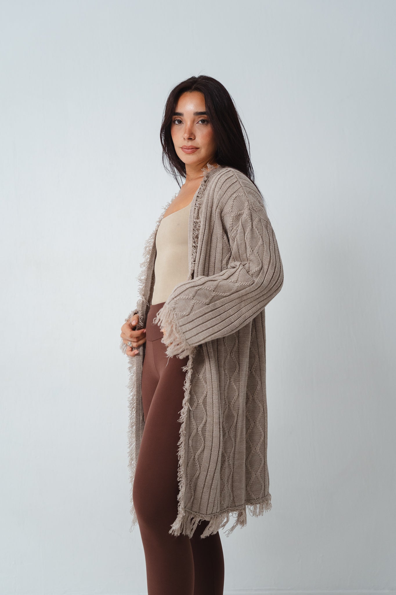 Fringy Knit Beige Cardigan