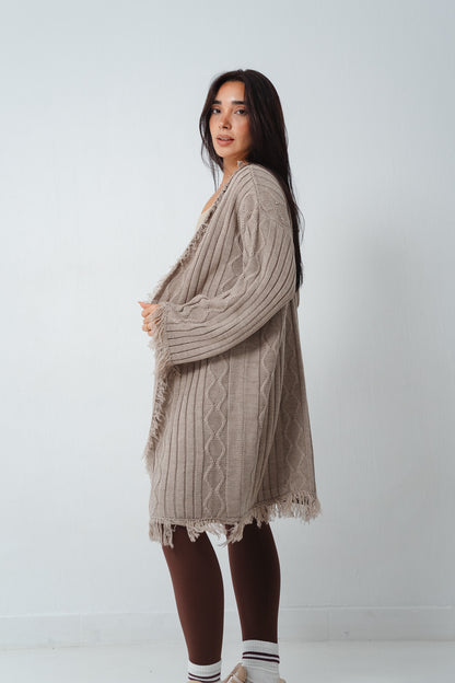 Fringy Knit Beige Cardigan