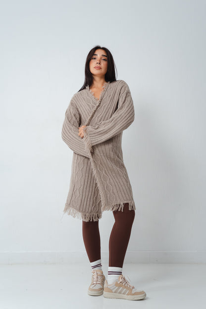 Fringy Knit Beige Cardigan