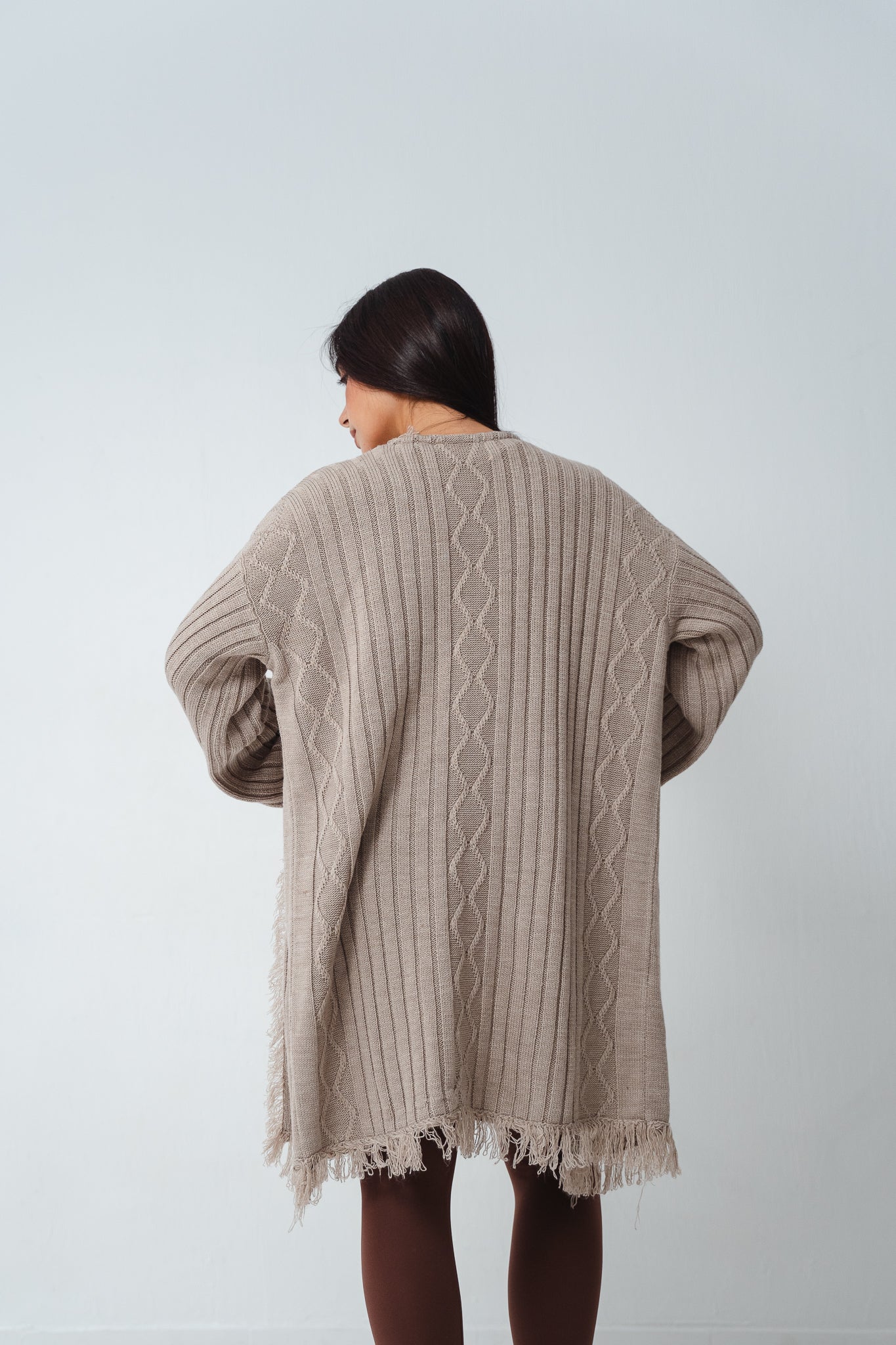 Fringy Knit Beige Cardigan