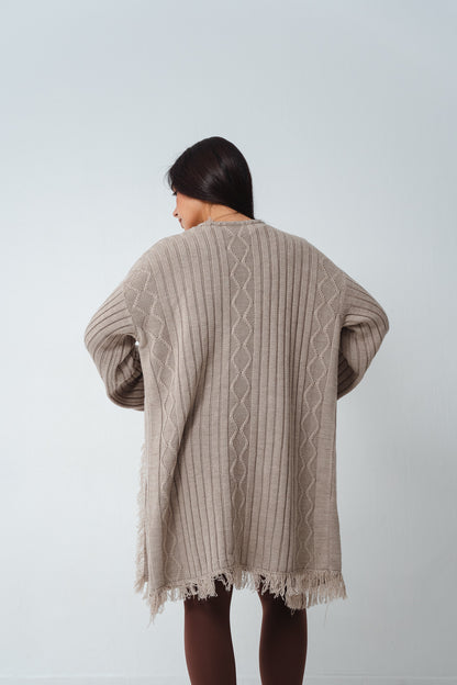 Fringy Knit Beige Cardigan
