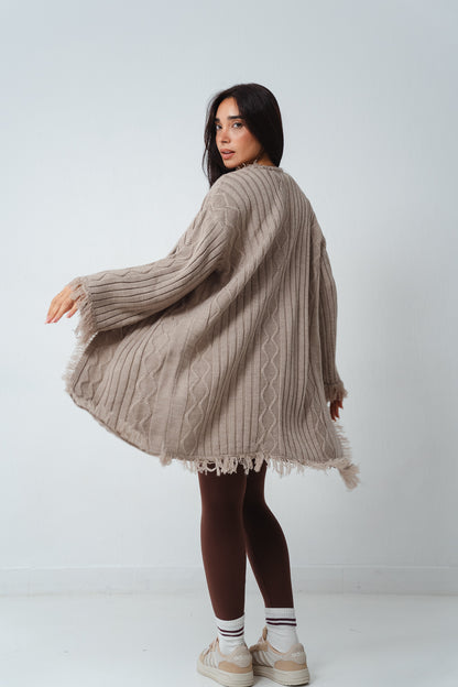 Fringy Knit Beige Cardigan