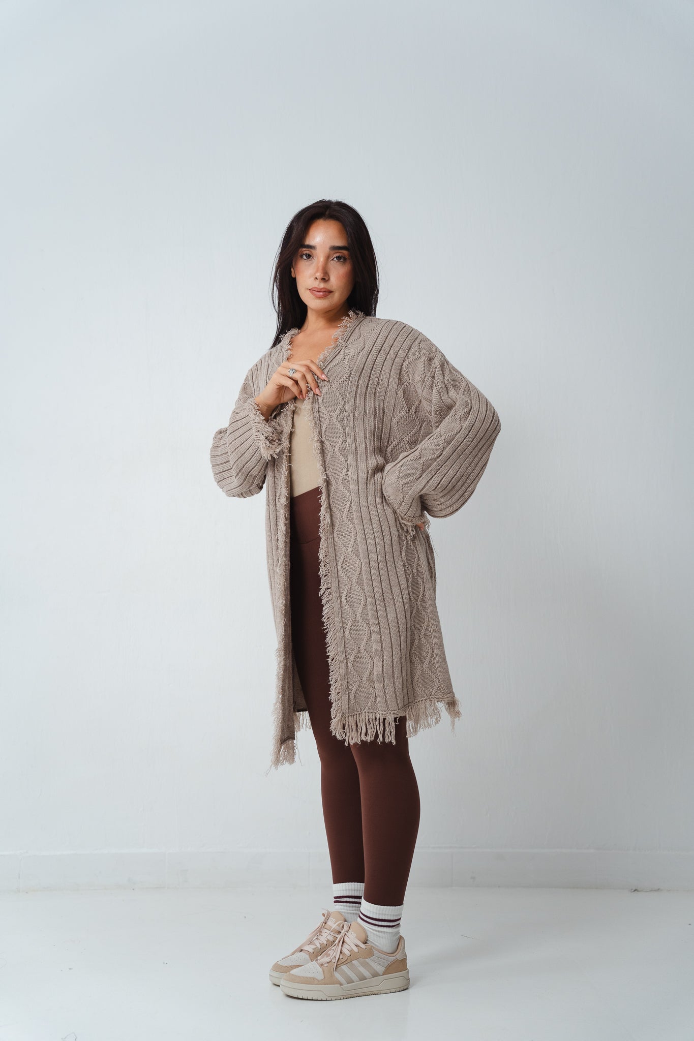 Fringy Knit Beige Cardigan