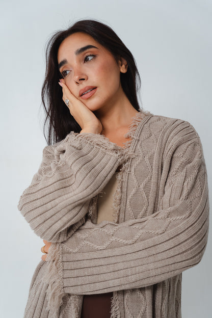 Fringy Knit Beige Cardigan