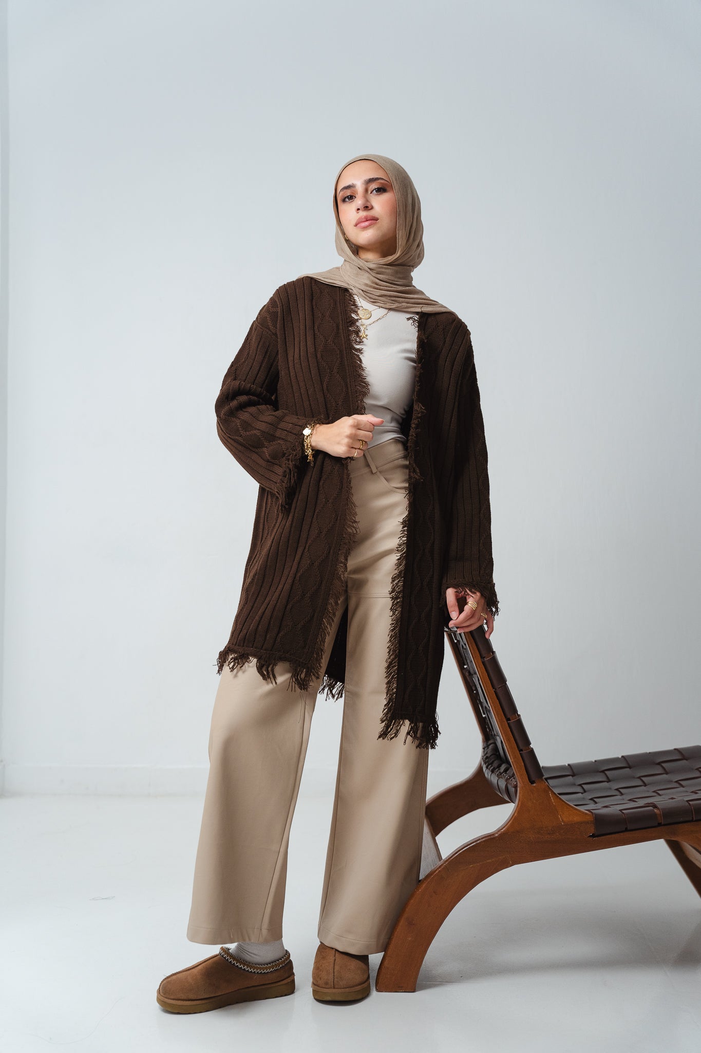 Fringy Knit Brown Cardigan