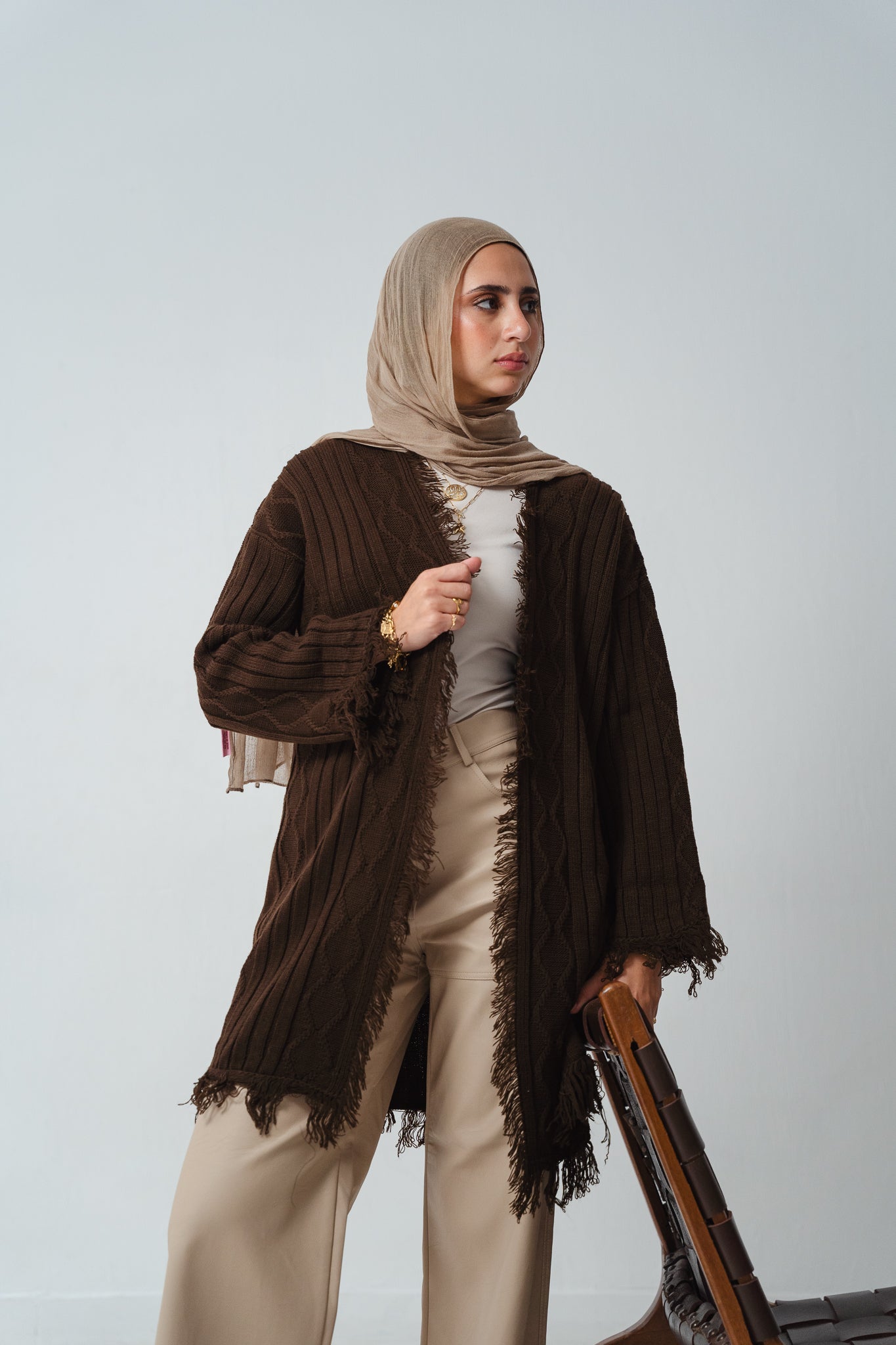 Fringy Knit Brown Cardigan