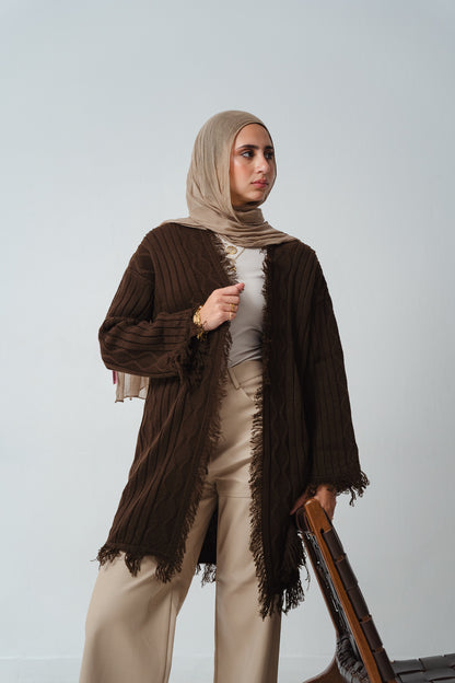 Fringy Knit Brown Cardigan