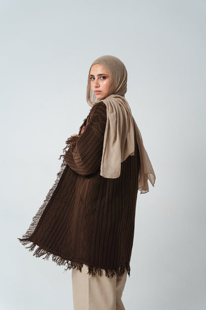 Fringy Knit Brown Cardigan