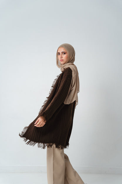 Fringy Knit Brown Cardigan