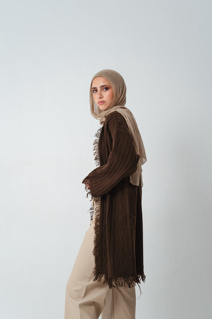 Fringy Knit Brown Cardigan