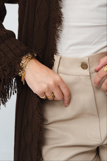 Wide Beige Leather Pants