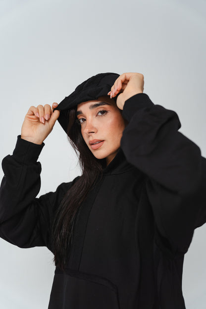 High-low summer hoodie in Black