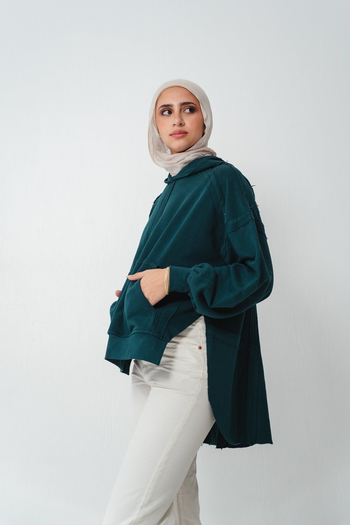 High-low summer hoodie in Emerald green