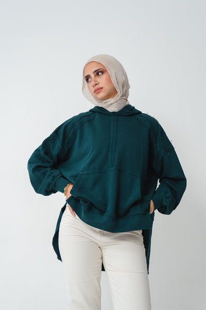 High-low summer hoodie in Emerald green