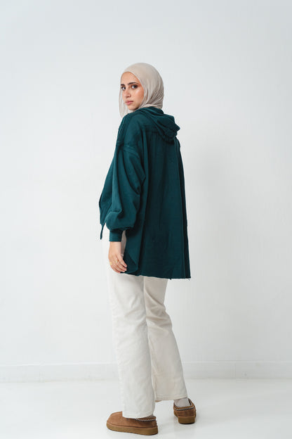 High-low summer hoodie in Emerald green