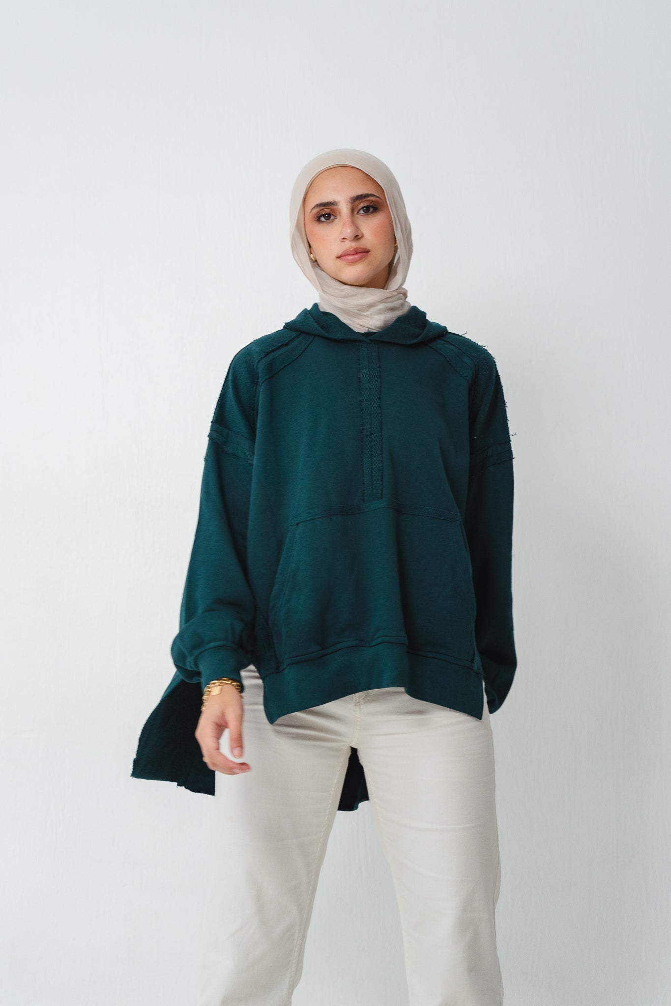 High-low summer hoodie in Emerald green