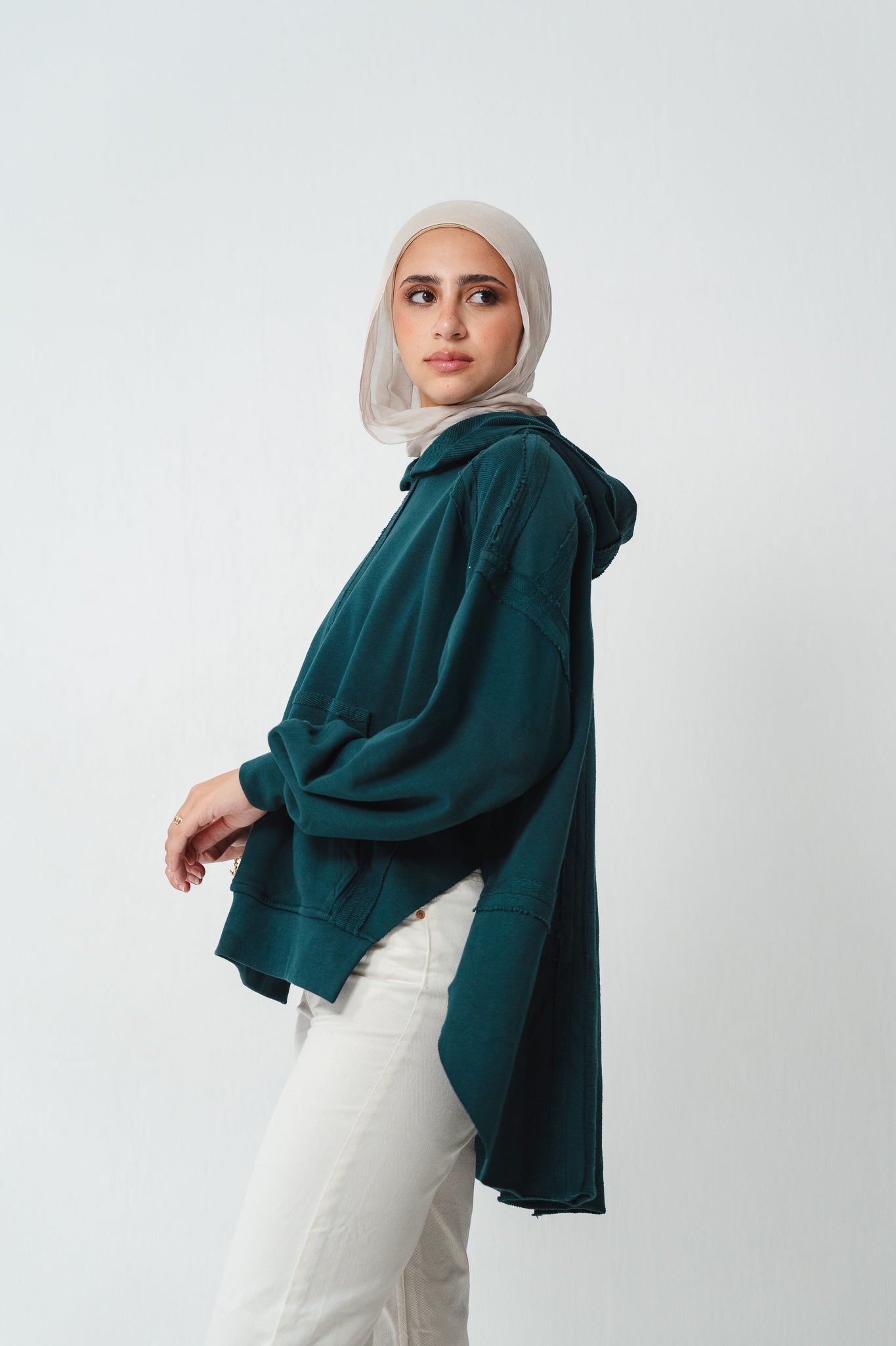 High-low summer hoodie in Emerald green