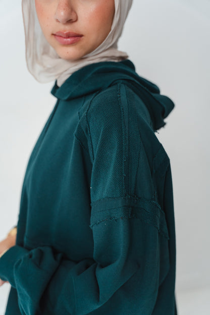 High-low summer hoodie in Emerald green