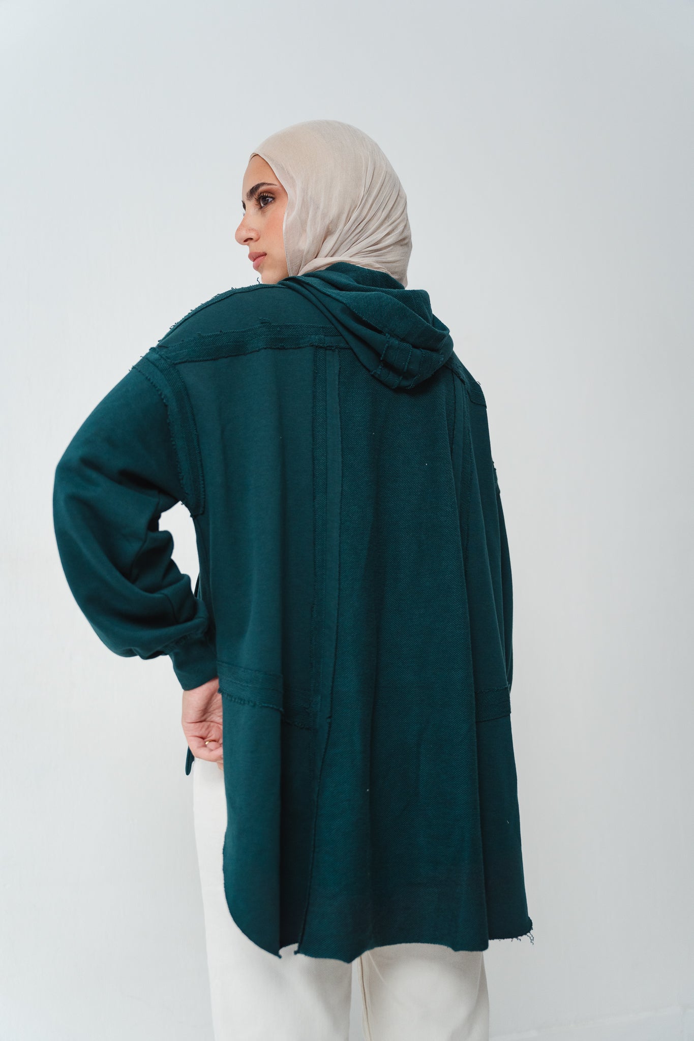 High-low summer hoodie in Emerald green