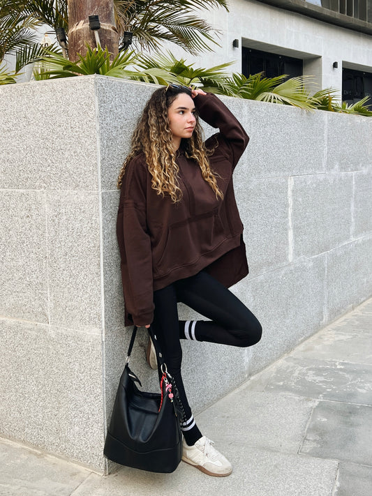 High-low summer hoodie in Brown