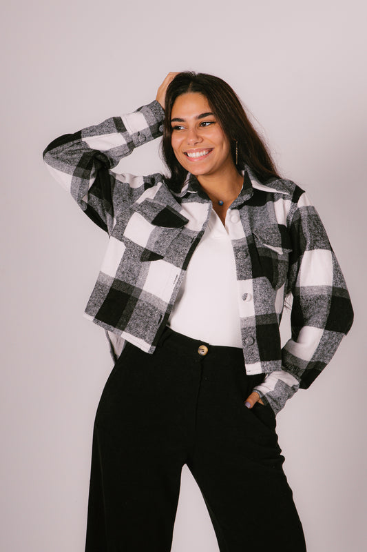 High-low Black Plaid Shacket