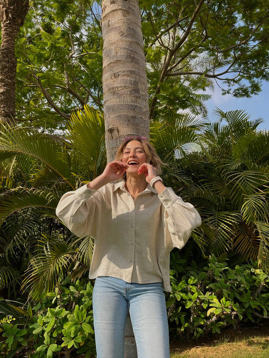 Cropped Linen Shirt - Beige