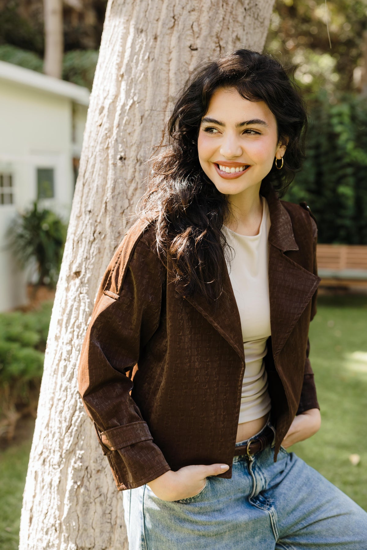 Rhea Croc Cropped Brown Jacket