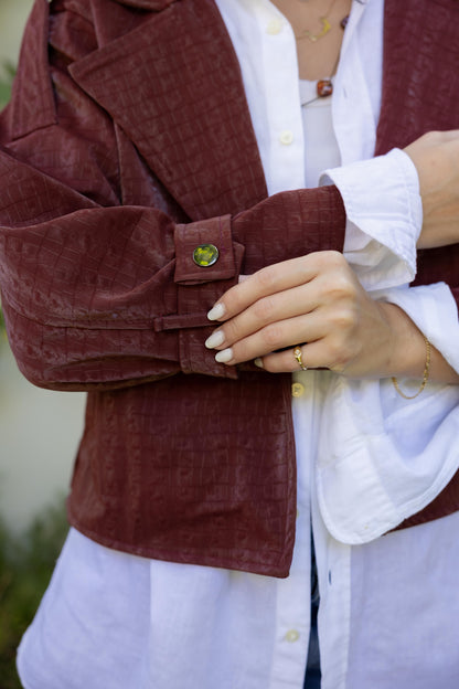 Rhea Croc Cropped Burgundy Jacket