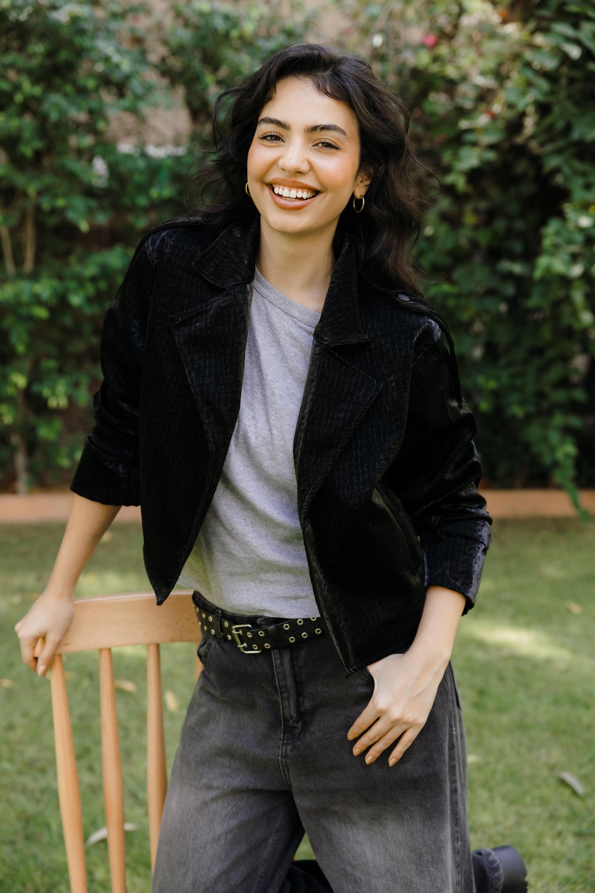 Rhea Croc Cropped Black Jacket