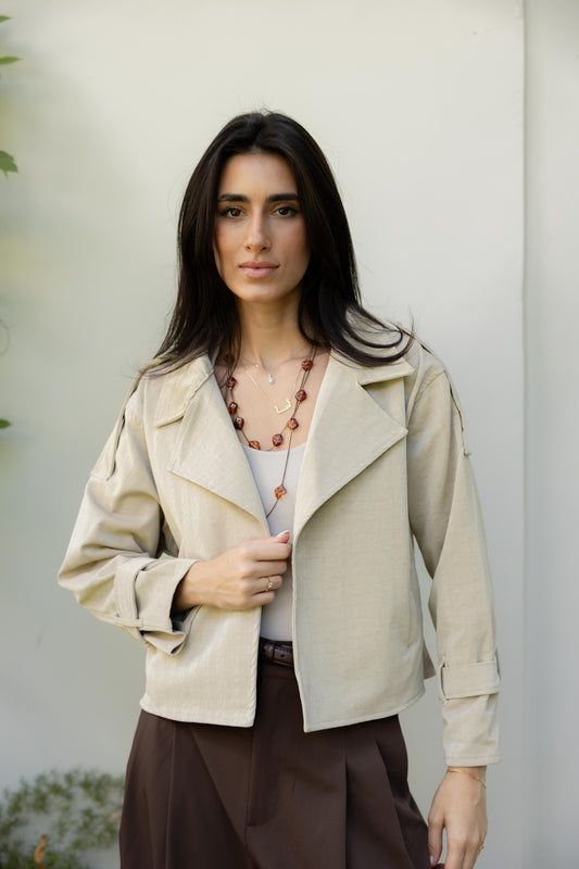 Rhea Croc Cropped Beige Jacket