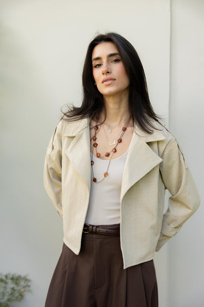 Rhea Croc Cropped Beige Jacket