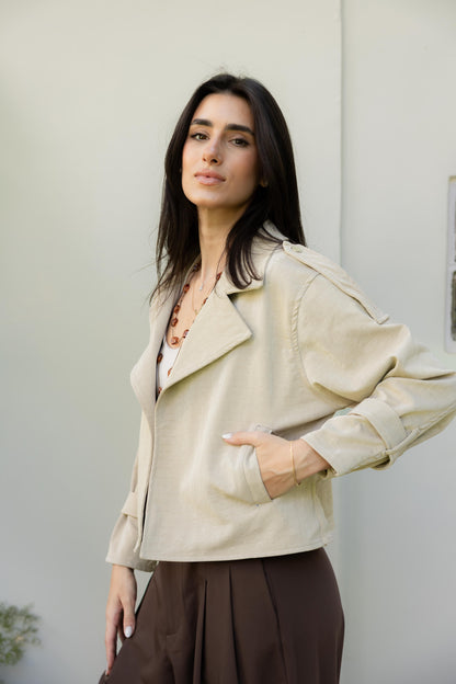 Rhea Croc Cropped Beige Jacket
